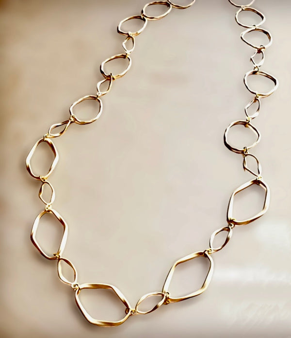 Matte Gold Long Hoop and Circle Necklace (CLEARANCE)